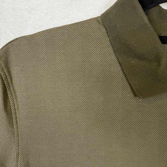 Banana Republic Luxe Touch Polo Shirt Olive Herringbone Print Size Small - Picture 2 of 9